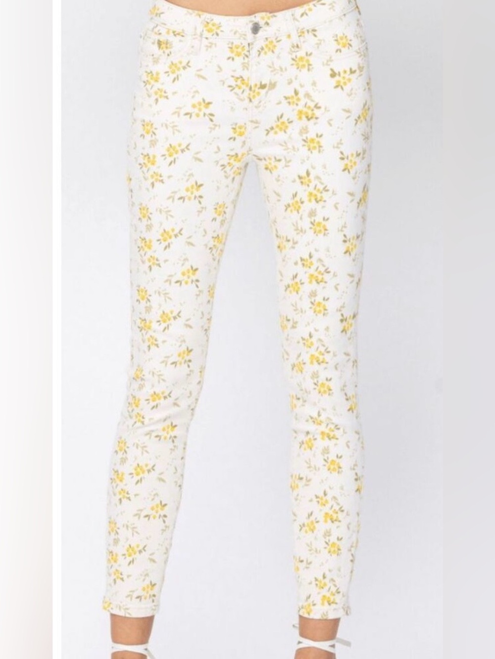 Judy Blue Floral White & Yellow Jeans